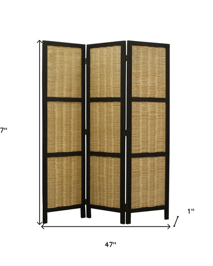 67" Brown Folding Three Panel Screen Room Divider