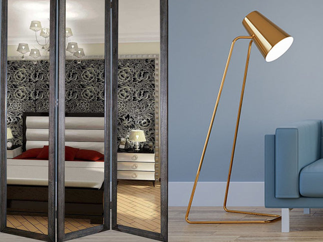 69" Gray Glass Folding Three Panel Screen Room Divider