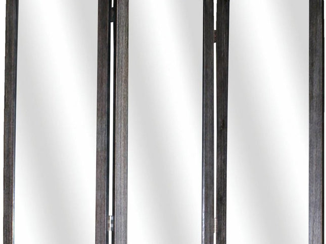 69" Black Wood and Mirrored Glass Folding Three Panel Screen Room Divider