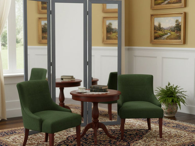 69" Gray Glass Folding Three Panel Screen Room Divider