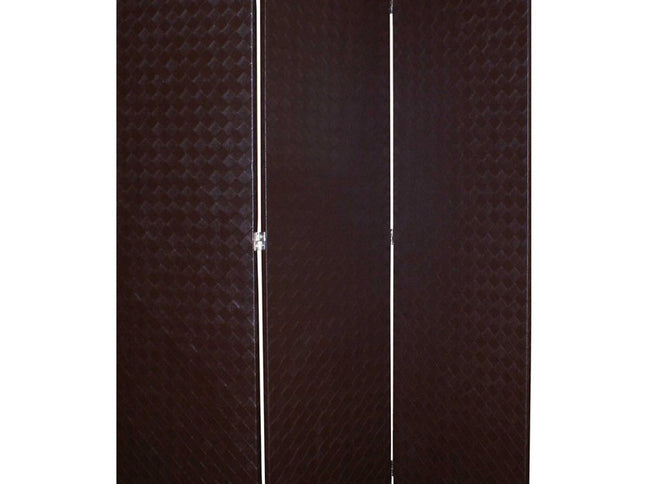 71" Brown Faux Leather Folding Three Panel Screen Room Divider