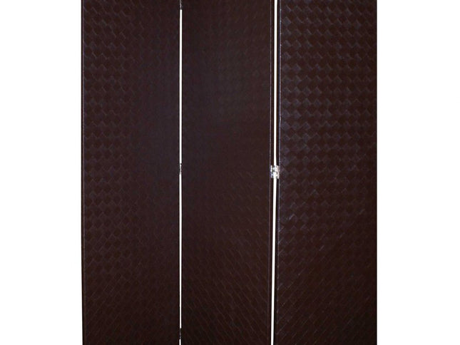 71" Brown Faux Leather Folding Three Panel Screen Room Divider