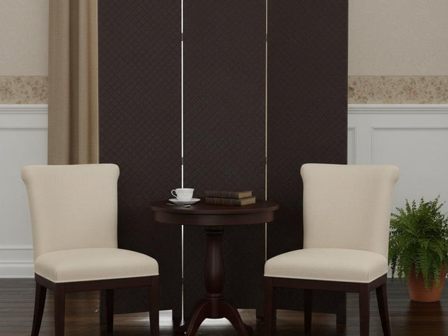 71" Brown Faux Leather Folding Three Panel Screen Room Divider