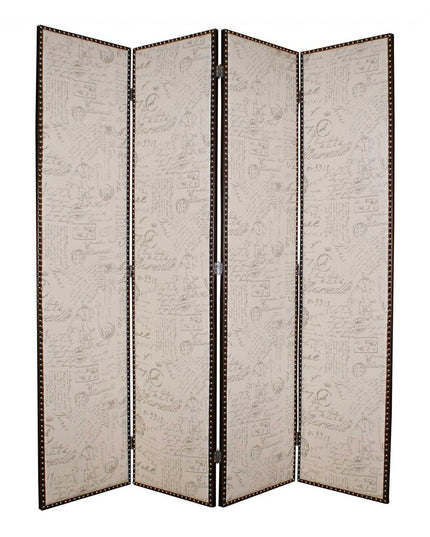 80 X 84 Beige Wood & Fabric  Screen