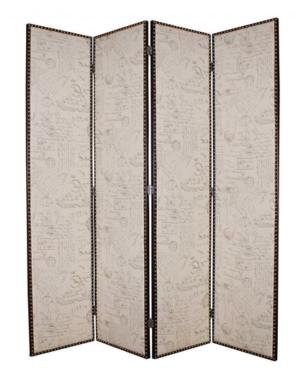 80 X 84 Beige Wood & Fabric  Screen
