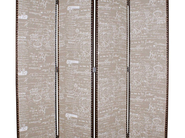 84" Tan Fabric Folding Four Panel Screen Room Divider
