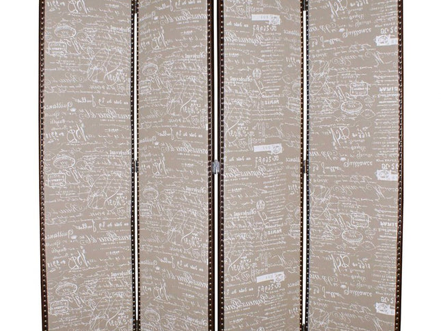 84" Tan Fabric Folding Four Panel Screen Room Divider