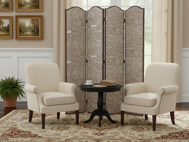 84" Tan Fabric Folding Four Panel Screen Room Divider