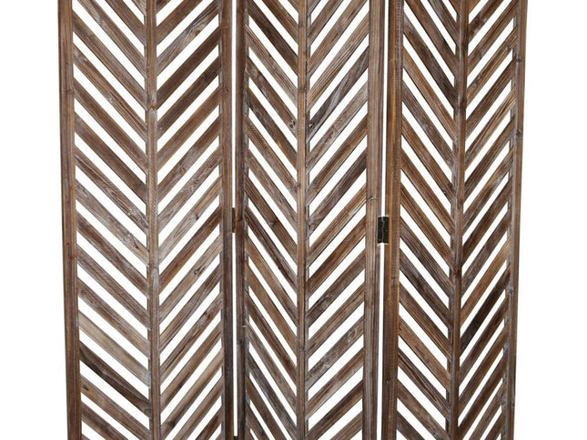 72" Brown Wood Folding Three Panel Screen Room Divider