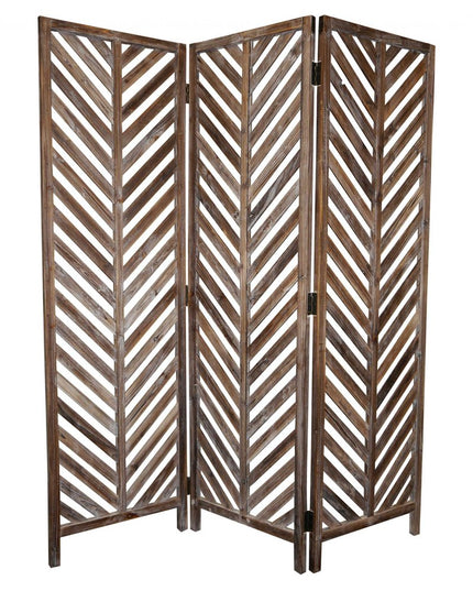 72" Brown Wood Folding Three Panel Screen Room Divider