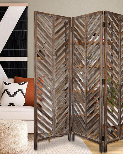 72" Brown Wood Folding Three Panel Screen Room Divider