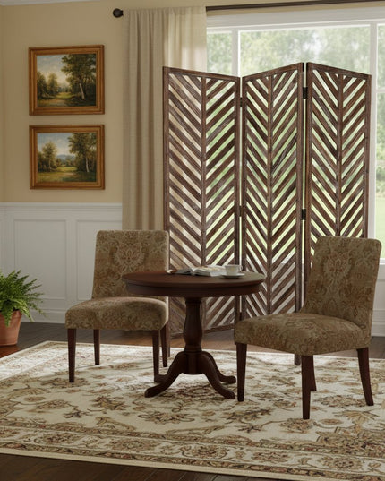 72" Brown Wood Folding Three Panel Screen Room Divider