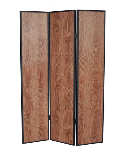 71" Brown Wood Folding Three Panel Screen Room Divider