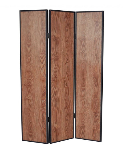 71" Brown Wood Folding Three Panel Screen Room Divider