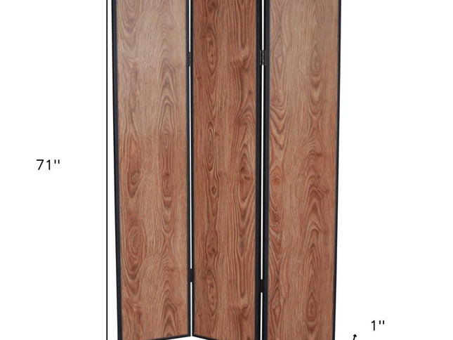 71" Brown Wood Folding Three Panel Screen Room Divider