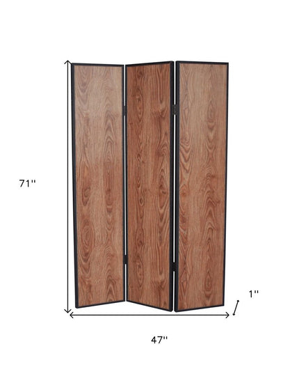 71" Brown Wood Folding Three Panel Screen Room Divider