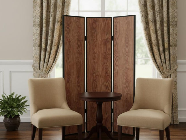 71" Brown Wood Folding Three Panel Screen Room Divider