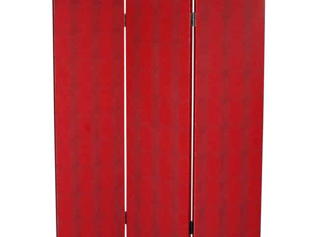71" Red Wood Folding Three Panel Screen Room Divider