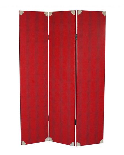 71" Red Wood Folding Three Panel Screen Room Divider