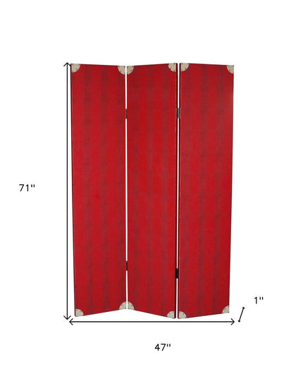 71" Red Wood Folding Three Panel Screen Room Divider