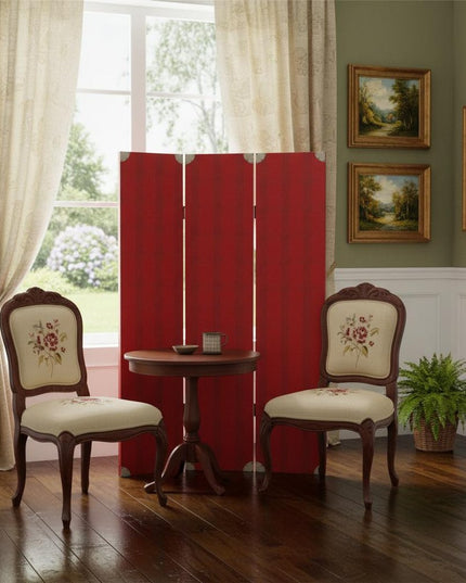 71" Red Wood Folding Three Panel Screen Room Divider