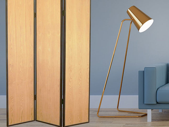 71" Natural Wood Folding Three Panel Screen Room Divider