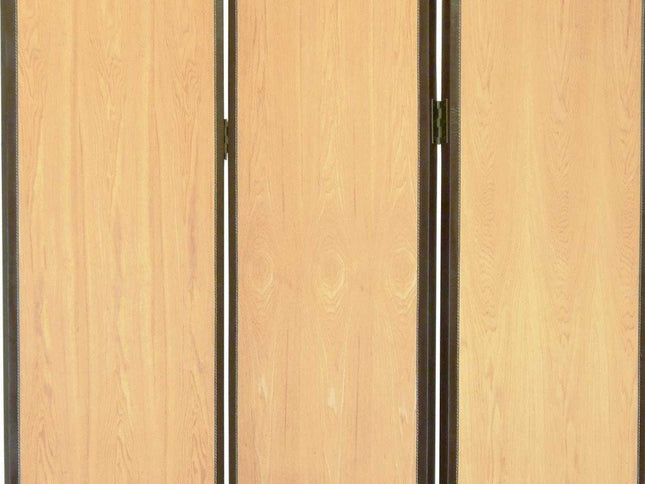 71" Natural Wood Folding Three Panel Screen Room Divider