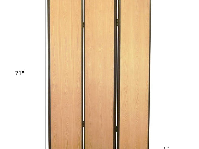 71" Natural Wood Folding Three Panel Screen Room Divider