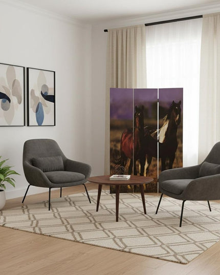 72" Brown Canvas Folding Three Panel Screen Room Divider