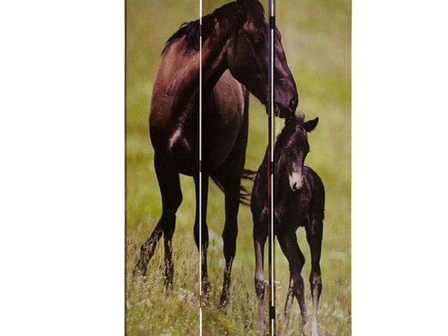 72" Brown Canvas Folding Three Panel Screen Room Divider