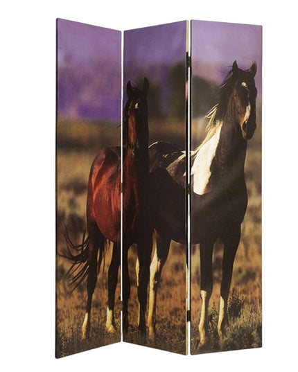 72" Brown Canvas Folding Three Panel Screen Room Divider