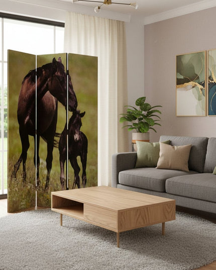 72" Brown Canvas Folding Three Panel Screen Room Divider