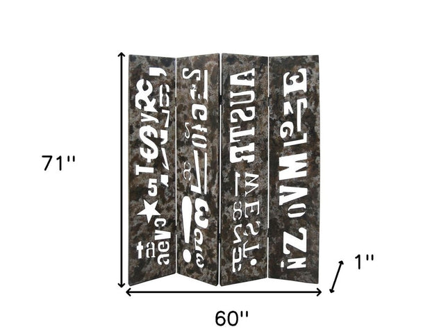 71" Brown Wood Folding Four Panel Screen Room Divider