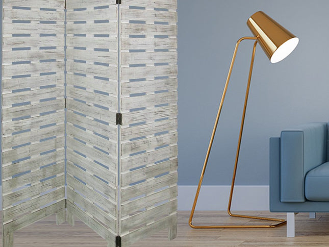 72" White Wood Folding Three Panel Screen Room Divider