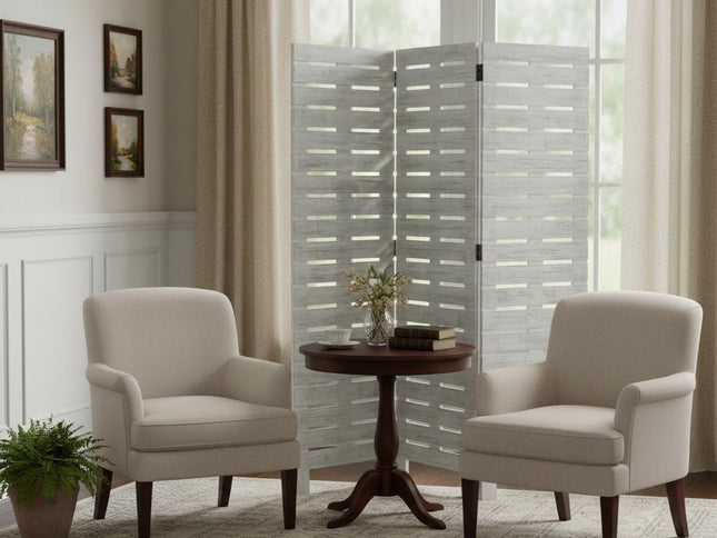72" White Wood Folding Three Panel Screen Room Divider