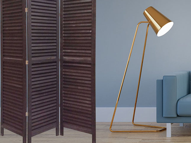 67" Black Wood Folding Three Panel Screen Room Divider