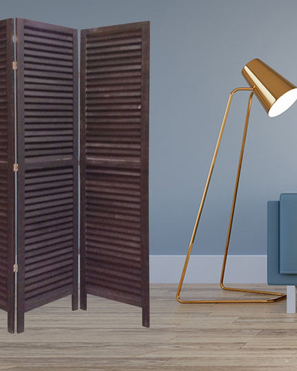 67" Black Wood Folding Three Panel Screen Room Divider