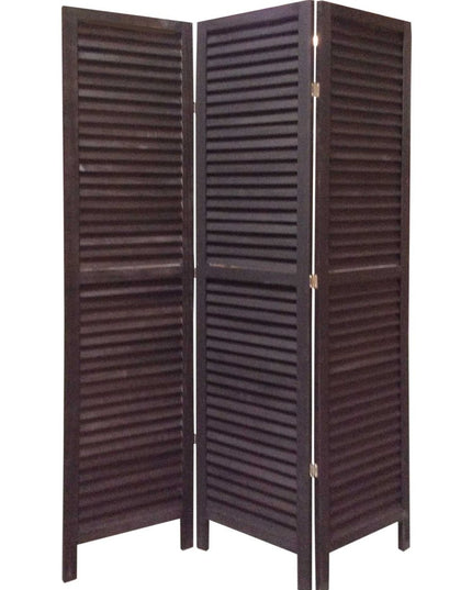 67" Black Wood Folding Three Panel Screen Room Divider
