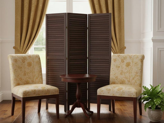 67" Black Wood Folding Three Panel Screen Room Divider