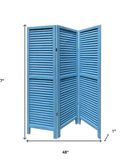 67" Black Wood Folding Three Panel Screen Room Divider
