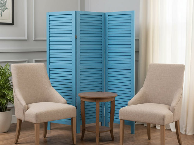 67" Black Wood Folding Three Panel Screen Room Divider