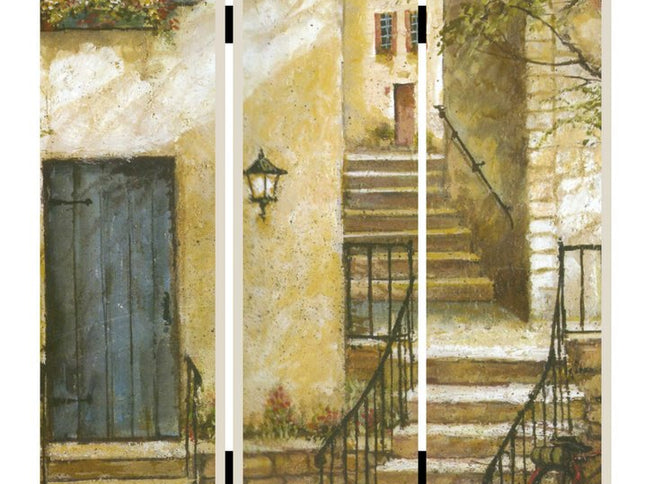 72" Beige Canvas Folding Three Panel Screen Room Divider