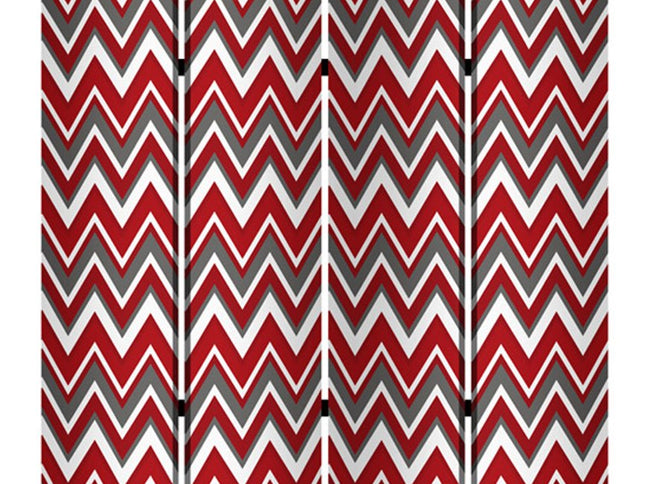 84" X 84" Red And Gray Wood Canvas Screen