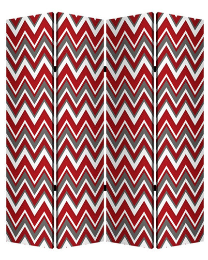 84" X 84" Red And Gray Wood Canvas Screen