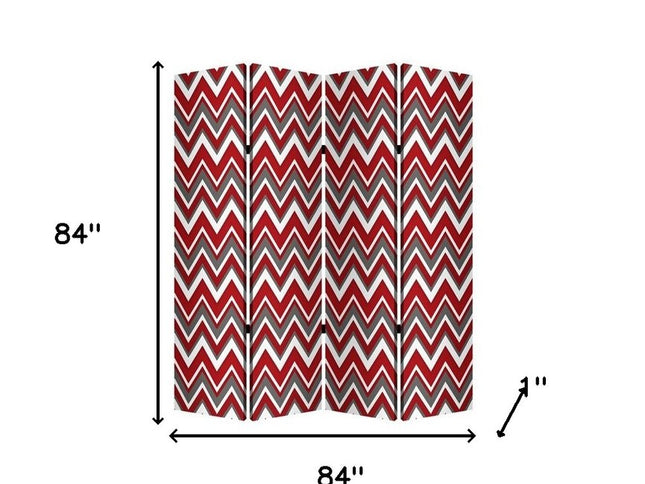 84" X 84" Red And Gray Wood Canvas Screen
