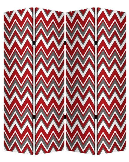 84" X 84" Red And Gray Wood Canvas Screen