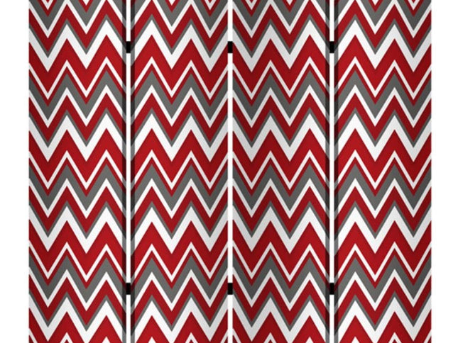 84" Red And Gray Canvas Folding Four Panel Screen Room Divider