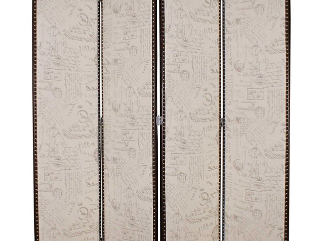 84" Tan Fabric Folding Four Panel Screen Room Divider
