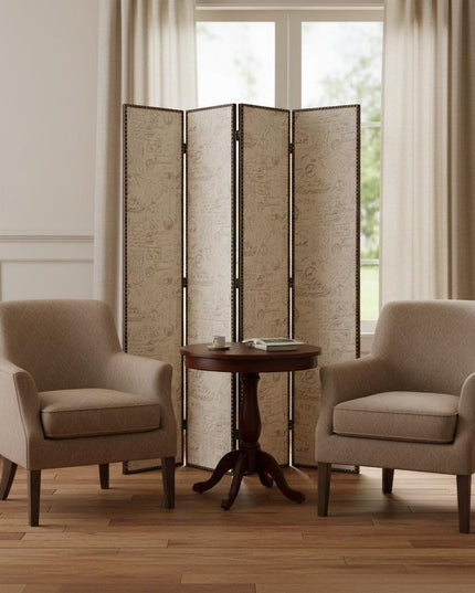 84 X 84 Tan Wood & Fabric  Screen