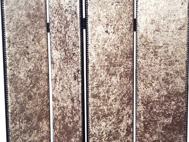 84" Tan Fabric Folding Four Panel Screen Room Divider